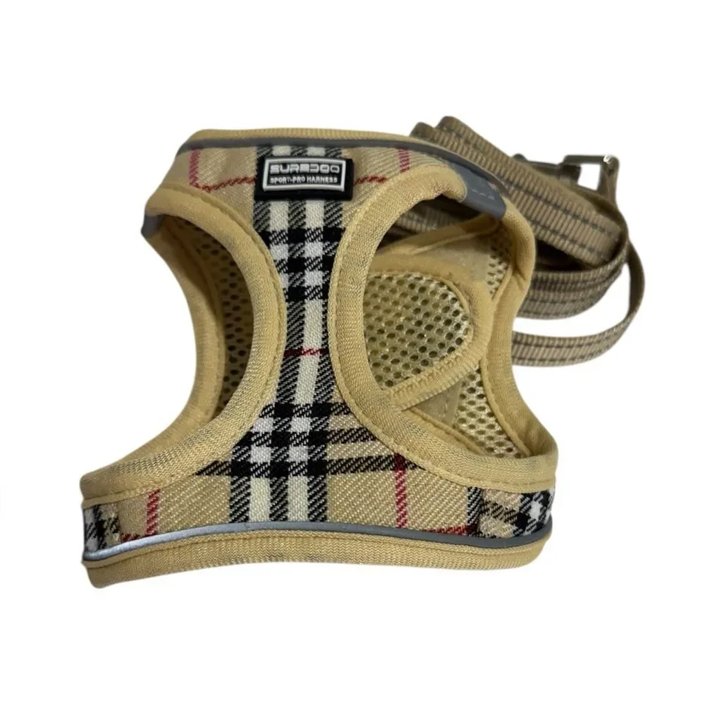 SUREDOO Soft Vest Harness Beige Plaid Mesh Padded NIP